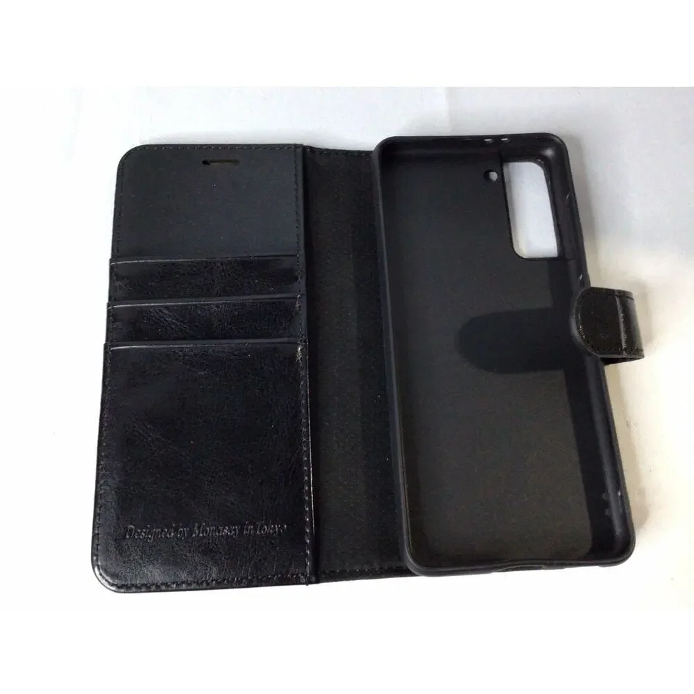 MONASAY Wallet Case Compatible for Galaxy S21 Black, Screen Protector Included